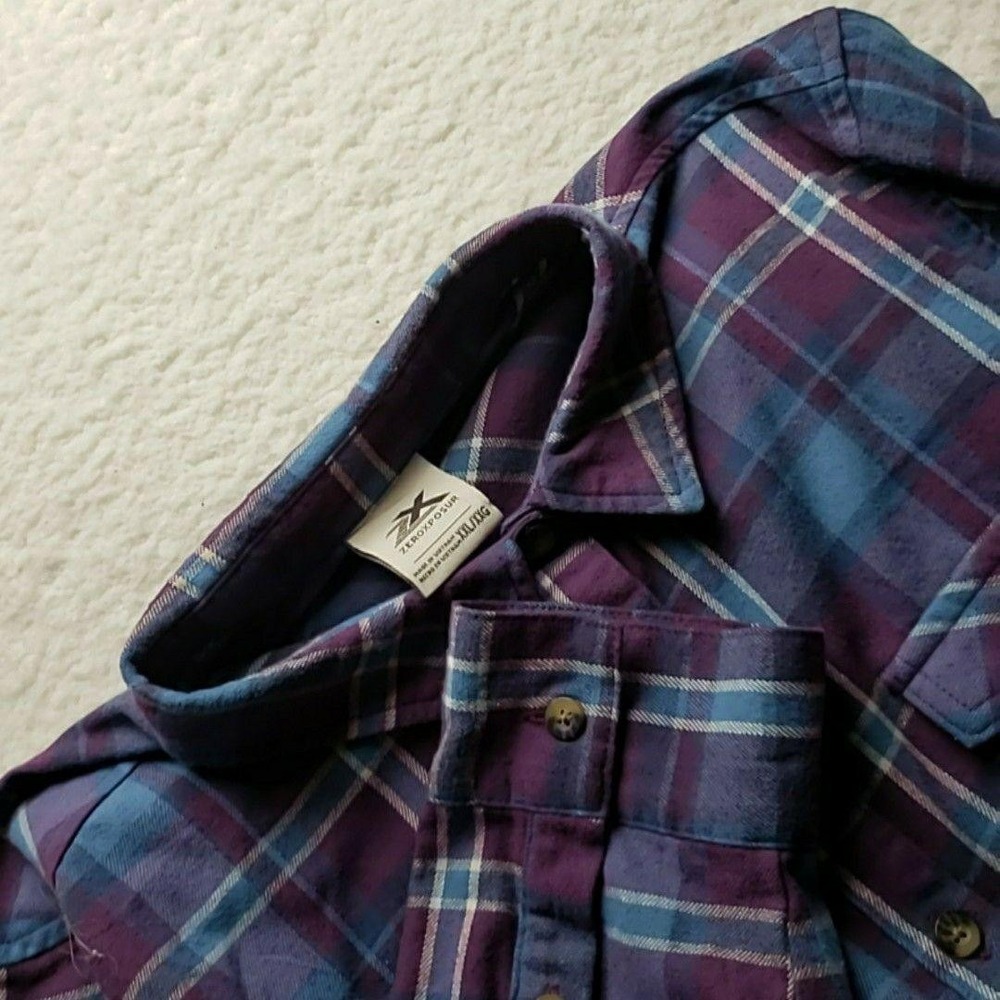 ZeroXposur Shirt Mens 2XL Purple Plaid Flannel Long Sleeve Button-Up Casual
